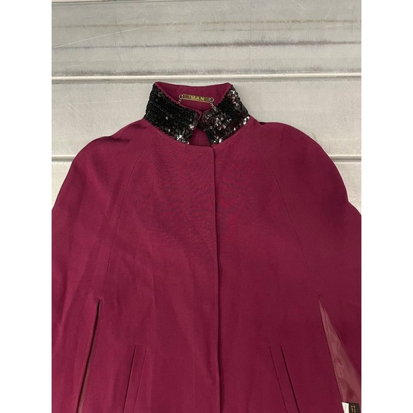 IMAN Collar Cape Poncho Womens XS/Small Burgundy NWT - Picture 2 of 6